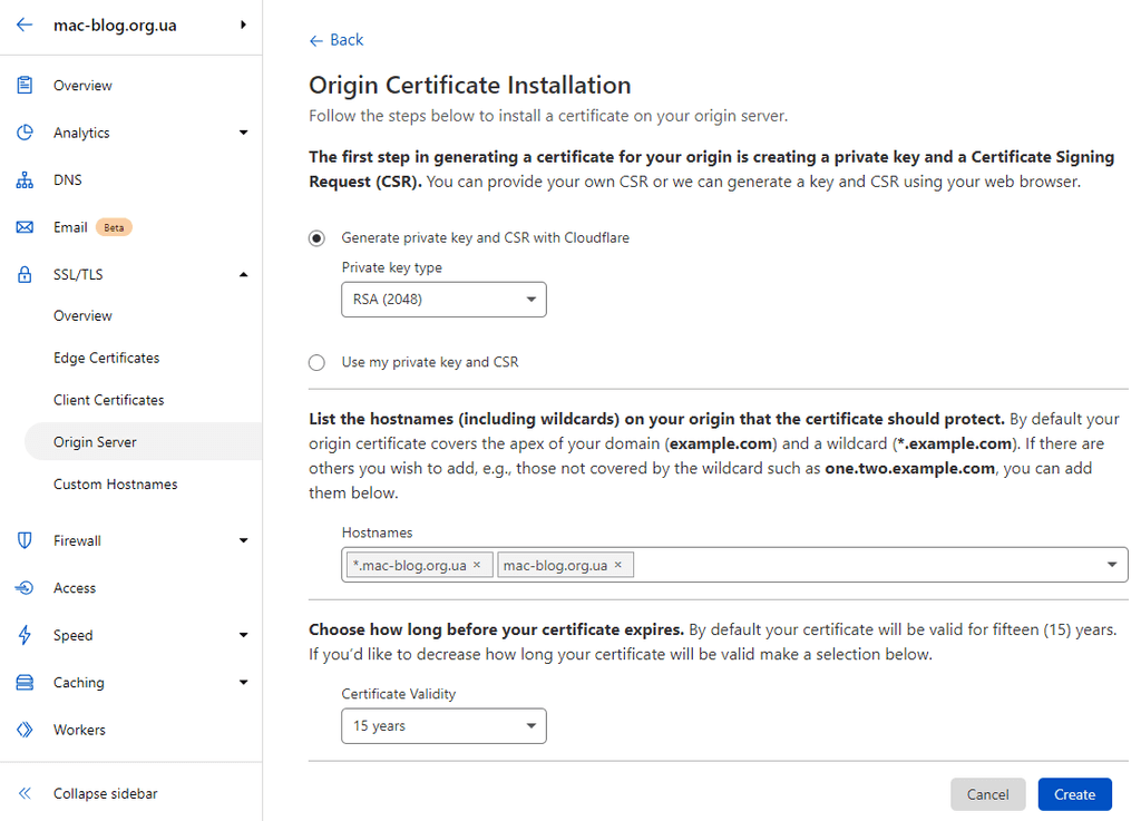 Cloudflare Origin Certificate